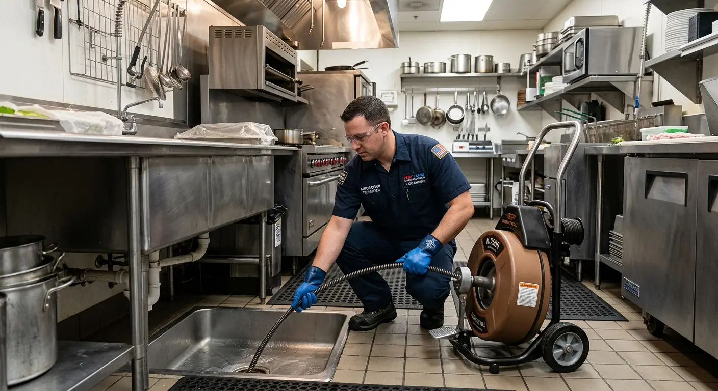 Commercial drain cleaning service in a restaurant kitchen in La Vergne