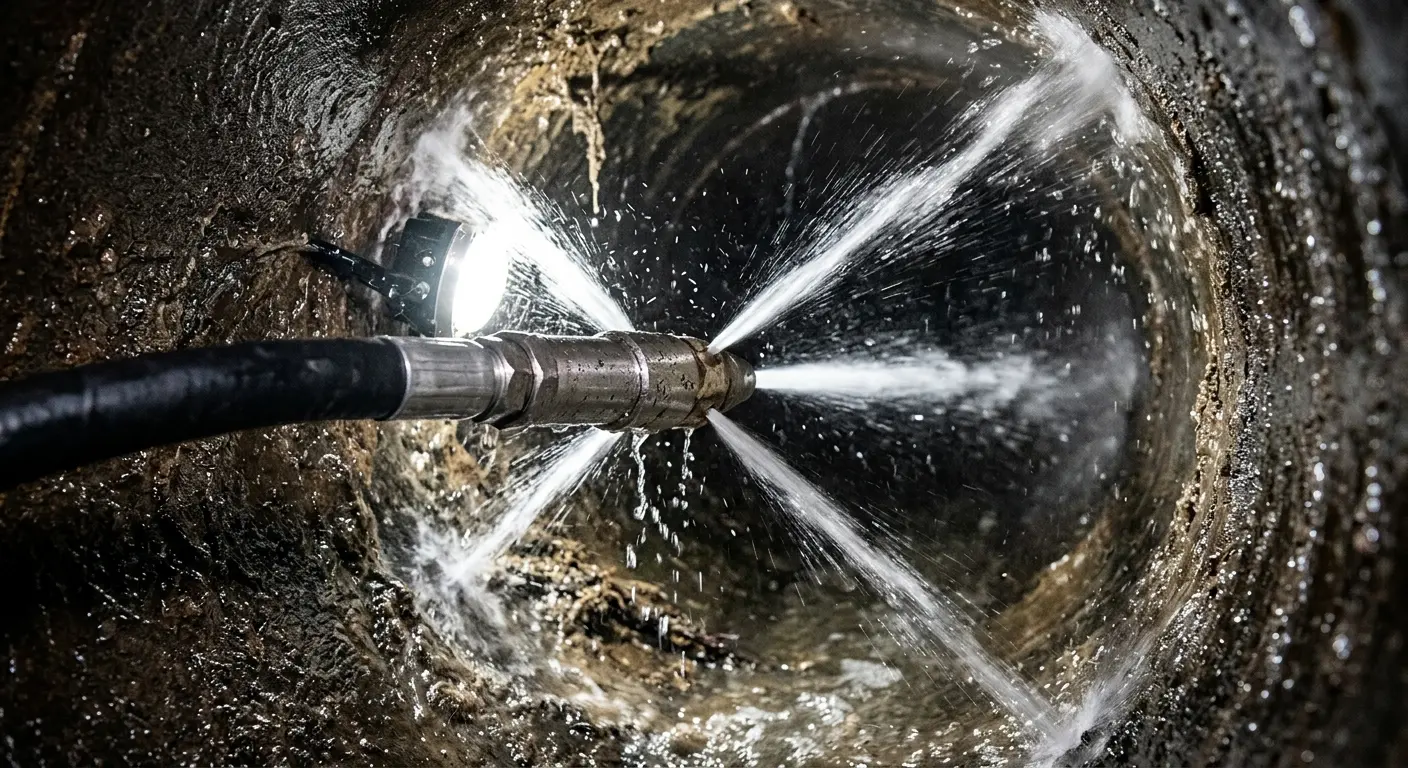High-pressure hydro jetting nozzle cleaning sewer pipe for Storm Drain Cleaning in La Vergne